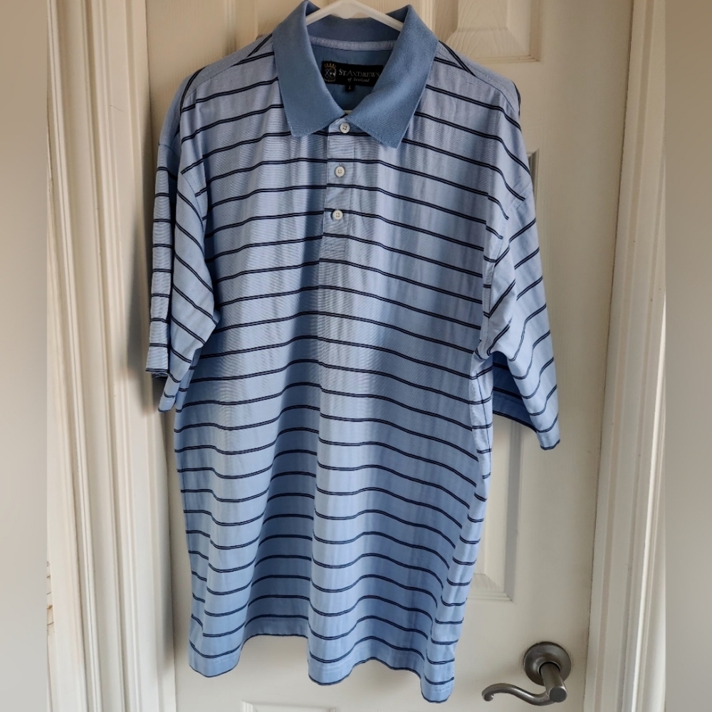 St.‎ Andrews Scotland Men’s Golf Shirt Size Large Blue Stripe Polo